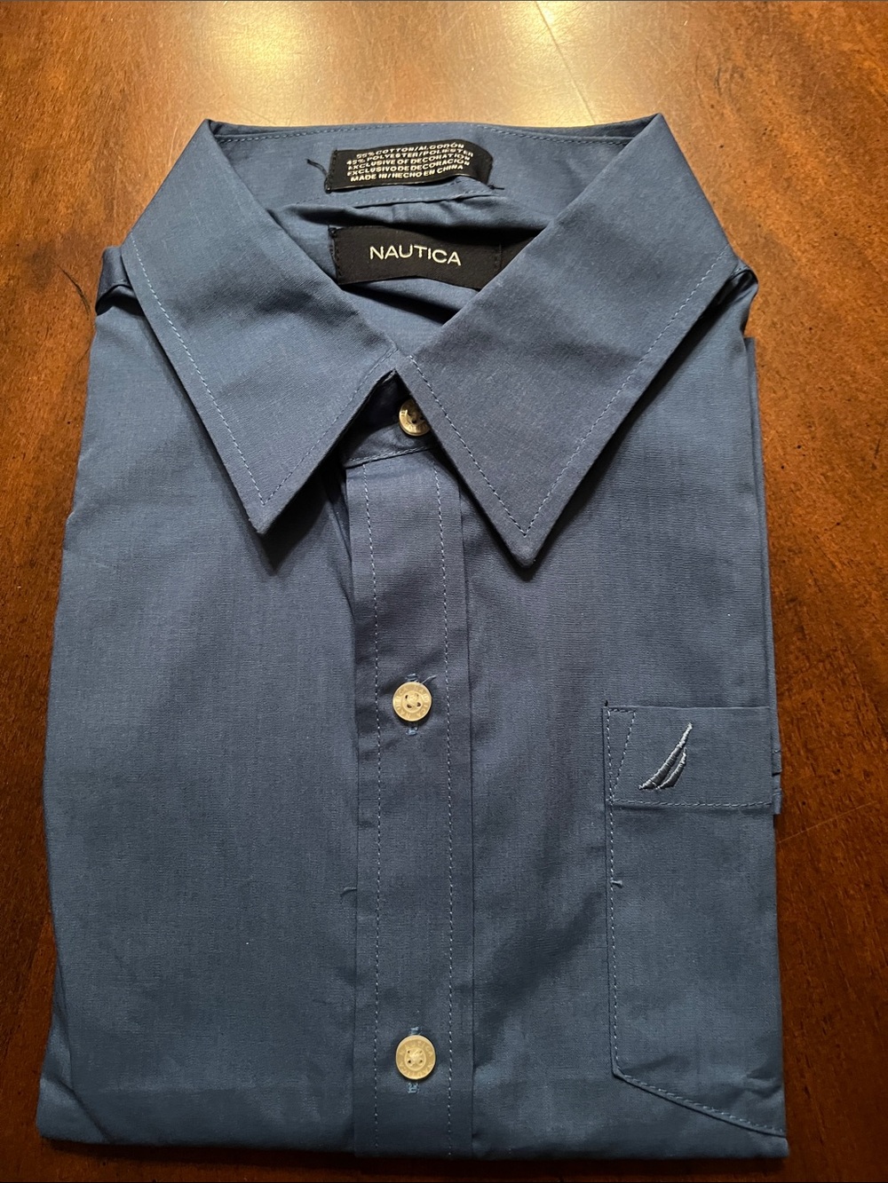 Nautica Boys Solid Dark Blue Button-Down Dress Shirt